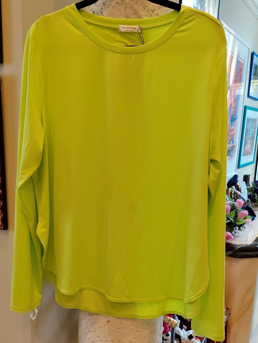 Pinspark Lime Long-Sleeve Crewneck Tee